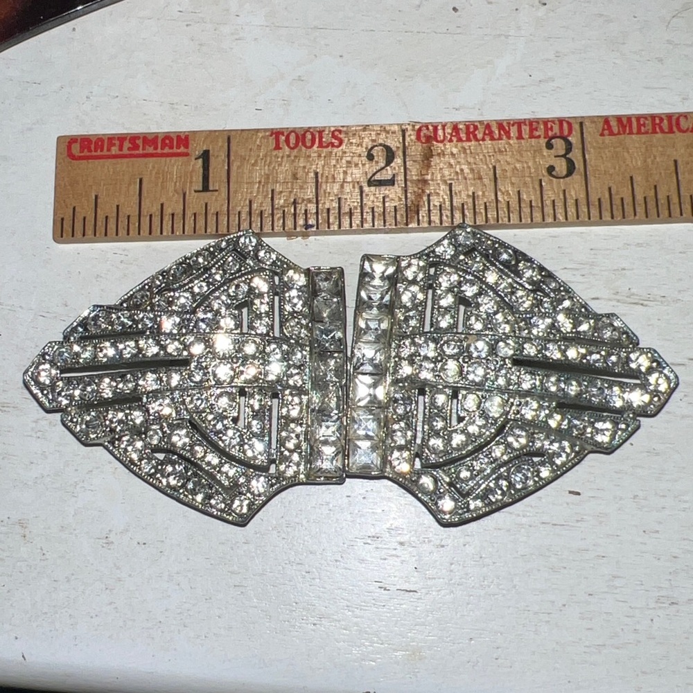 Vintage 20s Art Deco Duette double clip brooch crystal